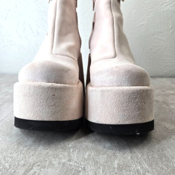 Free People Platform Boots Sz 8 Off White Y2k Retro Chunky Wedge Festival Bootie - Picture 3 of 13